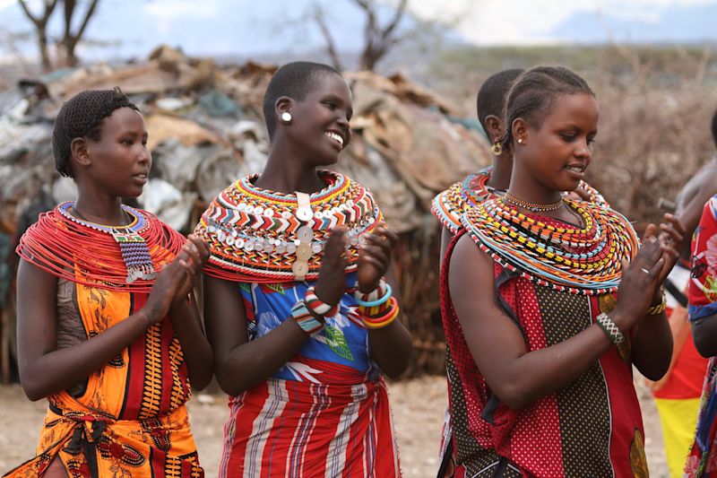 Samburu ladies in traditional dress and colourful beaded jewellery