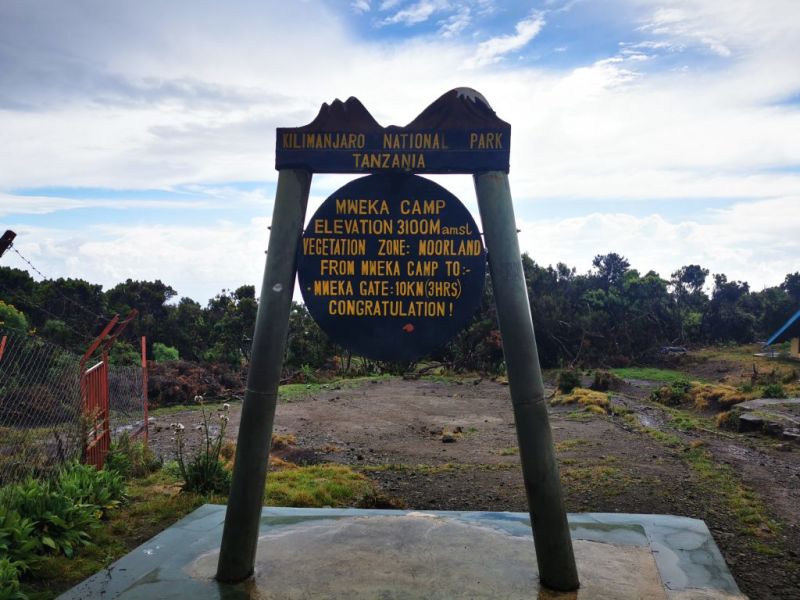 Mweka Camp sign on Mt Kilimanjaro