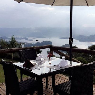 Lake Bunyonyi lodge verandah Uganda