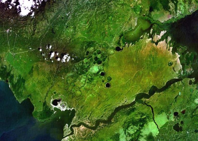 NASA image of Katwe Craters, Queen Elizabeth National Park, Uganda, attrib. required
