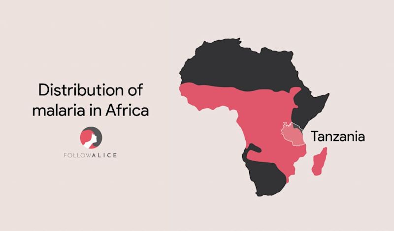 Map showing distribution of malaria in Africa