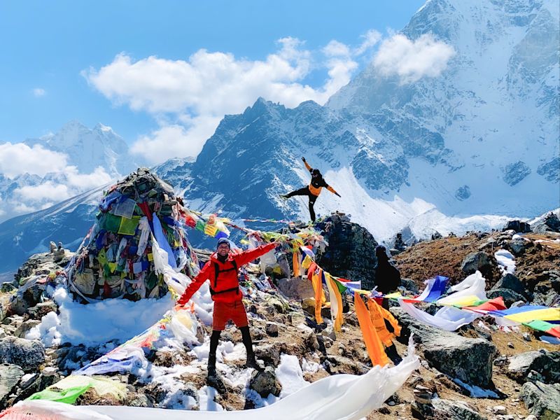 Ours. Everest Base Camp EBC Nepal trekkers flags fun