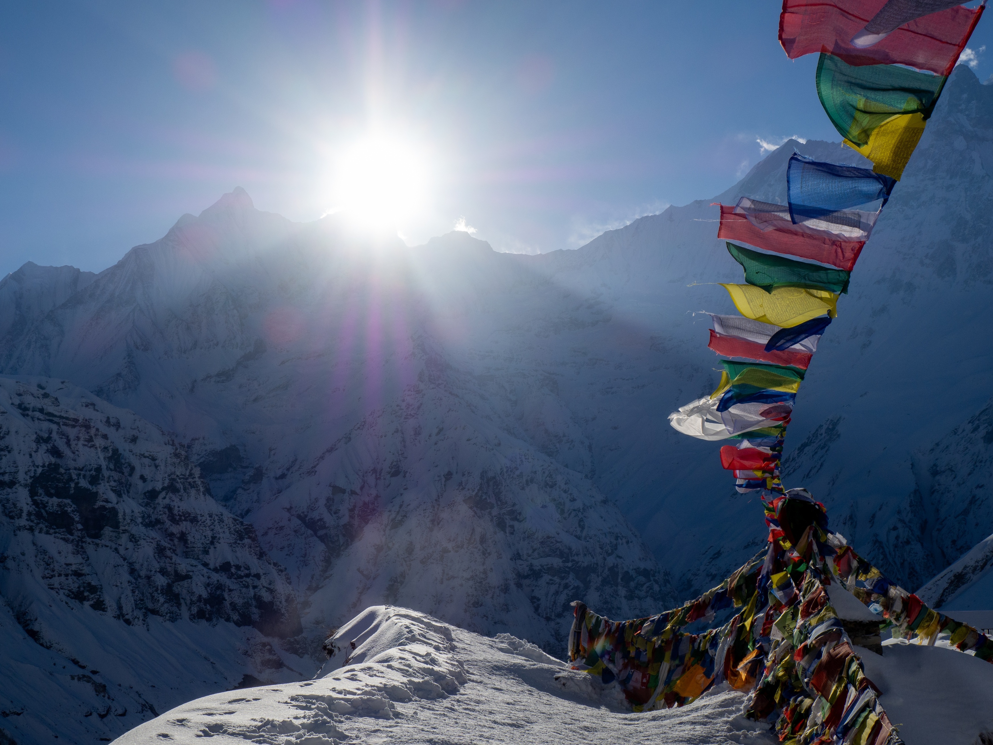 sunshine illuminating colorful flags
