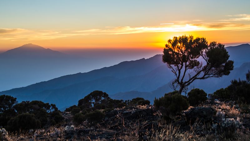 Mount Meru view from Kilimanjaro Machame route trail