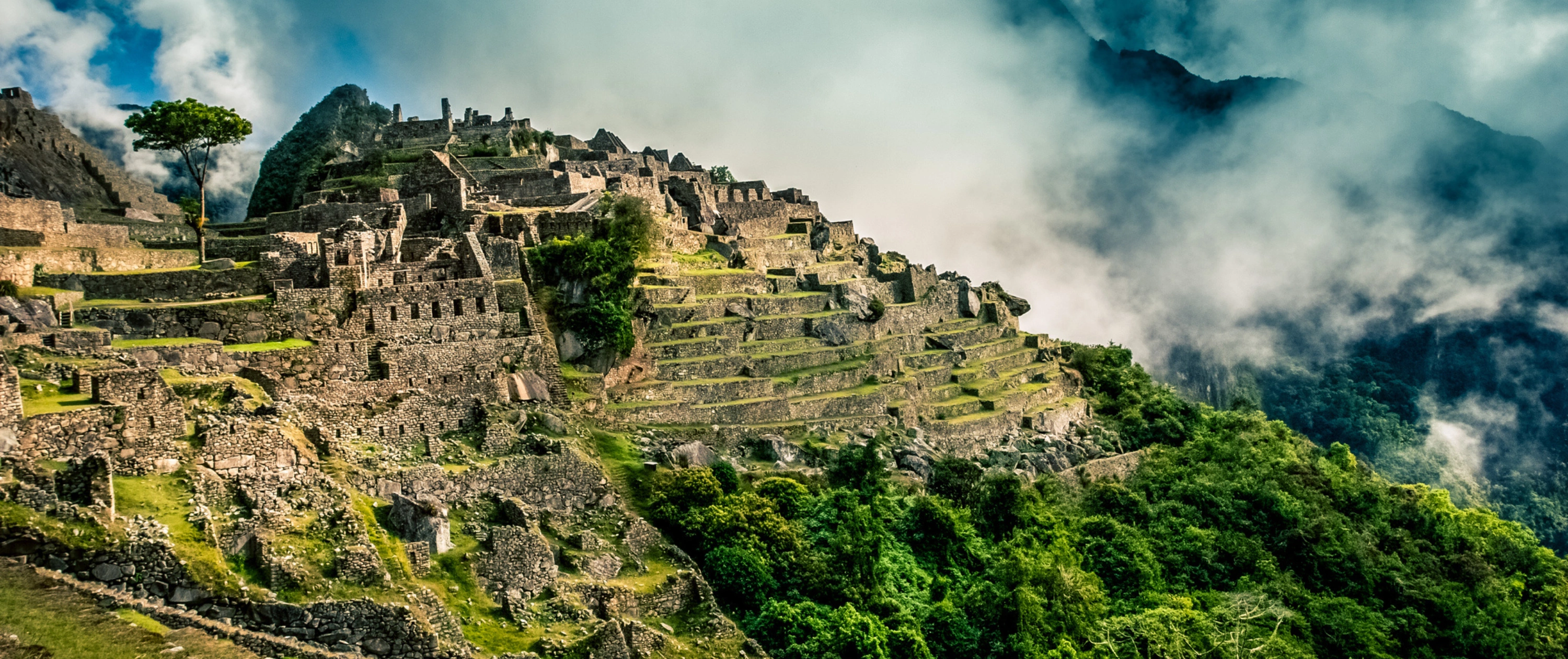 Sunny view of Machu Picchu, Peru, Inca Empire