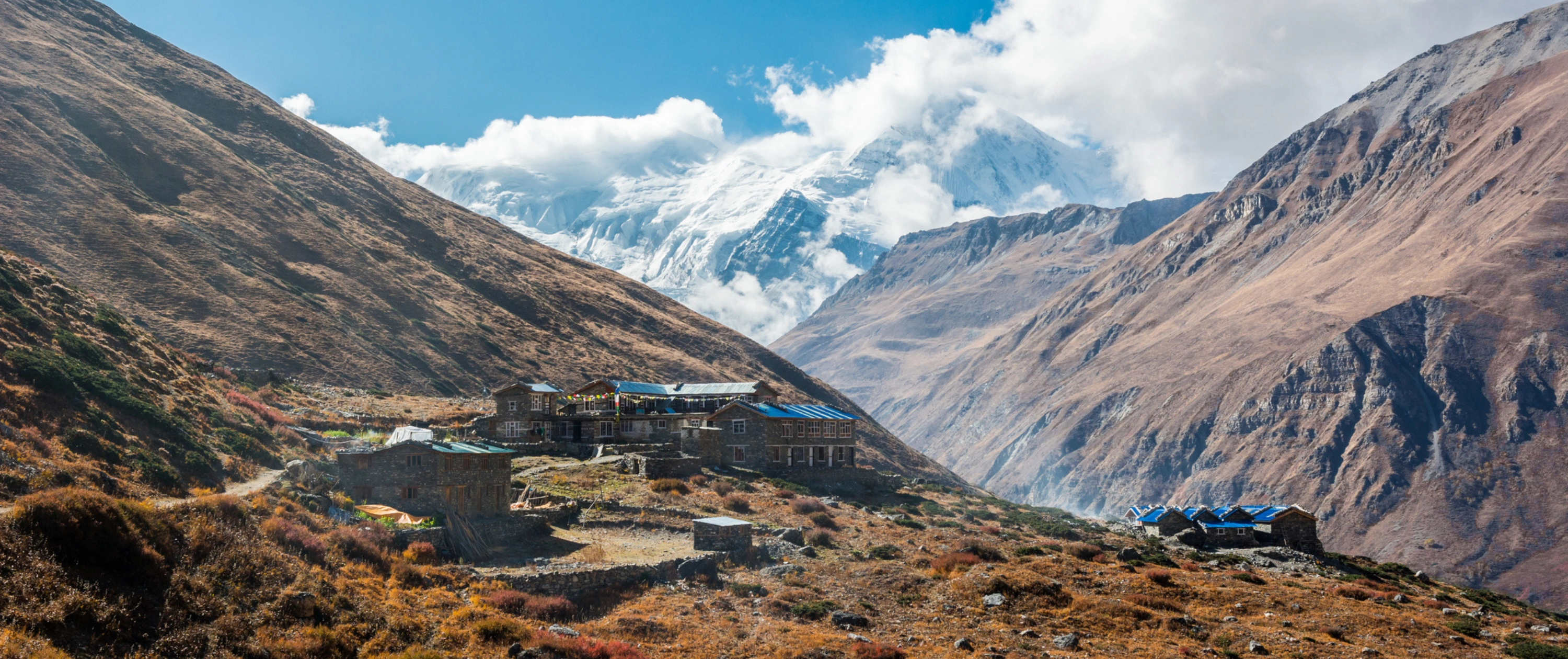 Traditional tea house resort in the mountains. Yak Kharka, Annapurna circuit.