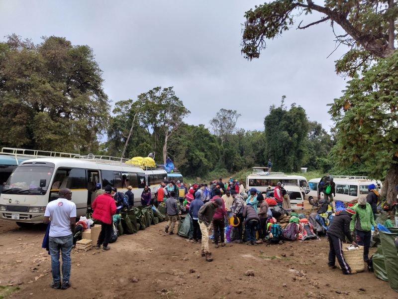 Kilimanjaro crew readying food and supplies 