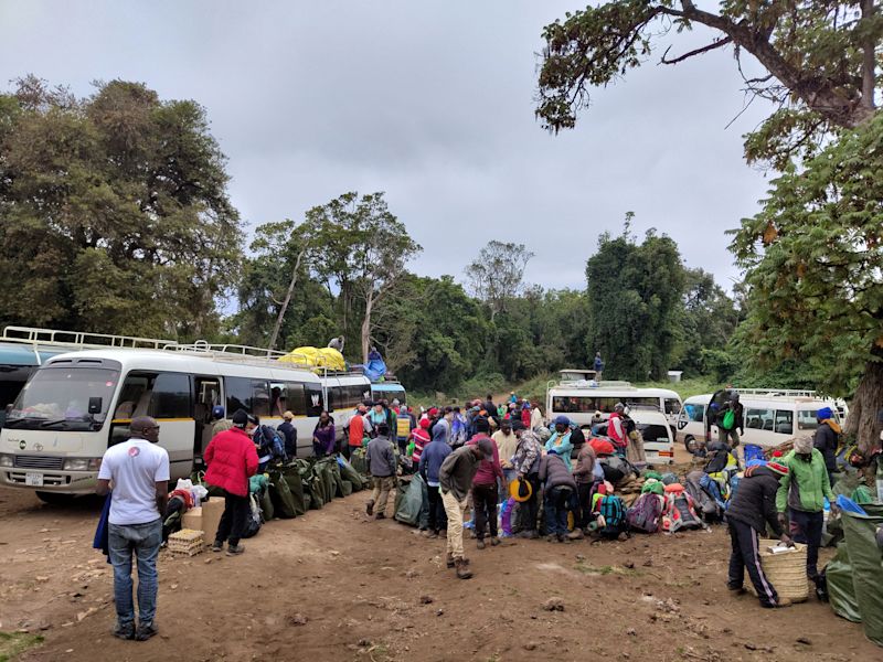 Kilimanjaro crew readying food and supplies