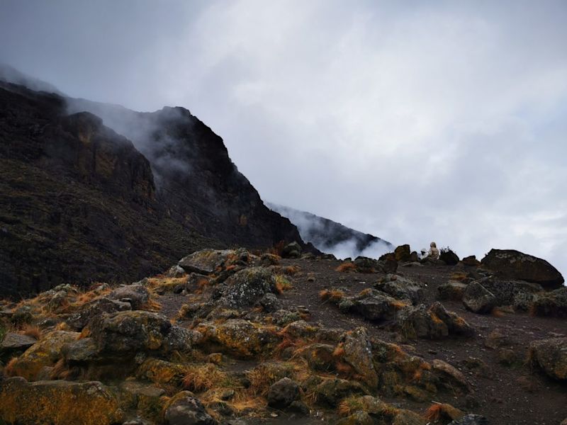 Dramatic view of mountain with mist