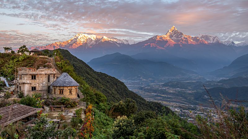 View of Pokhara and Annapurna Mountains, Nepal