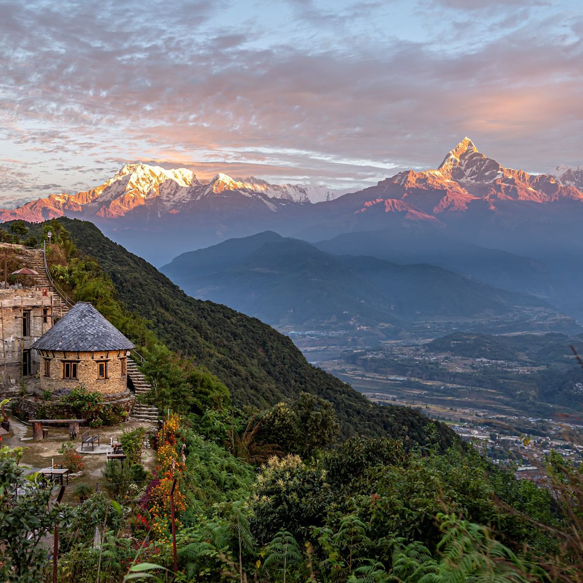 View of Pokhara and Annapurna Mountains, Nepal