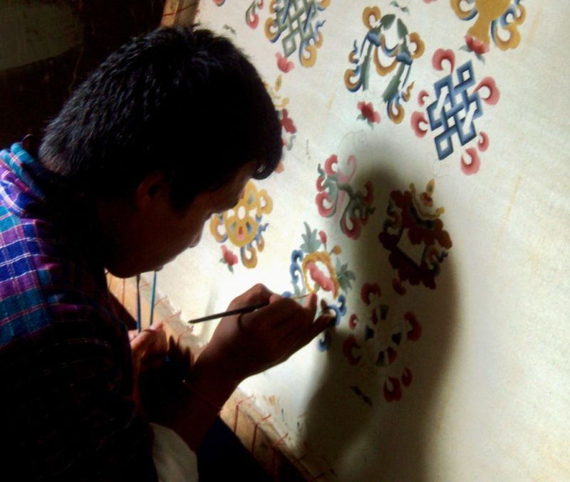 student at work at Choki Traditional Art School in Thimphu