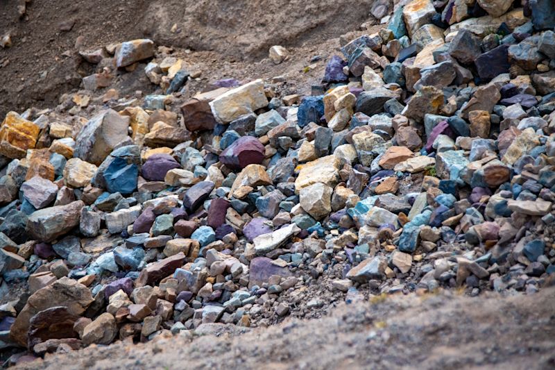 Scree and loose rocks on the side of Rainbow Mountain Peru