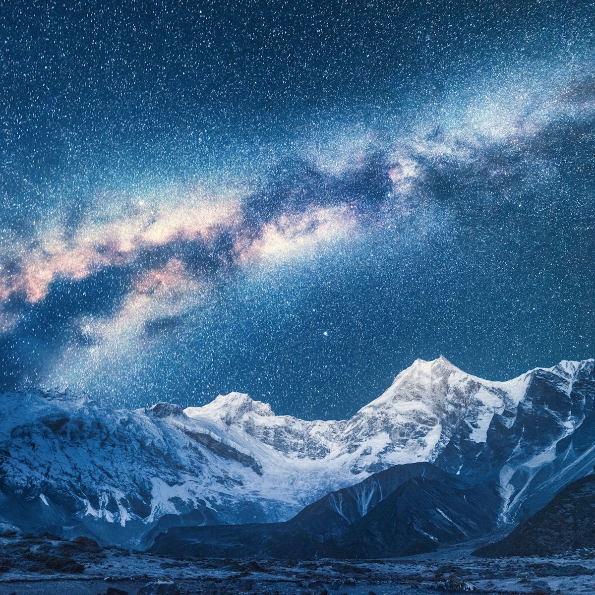 Milky Way and Beautiful Manaslu, Himalayas.