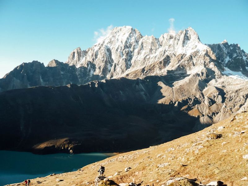 Snowcapped peaks in the Himalayas during Everest Base Camp trek